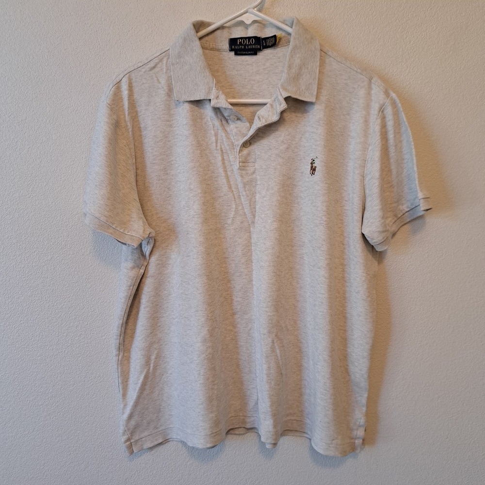 Polo Ralph Lauren Mens Custom Slim Fit Grey Heather Cotton Polo Shirt Large